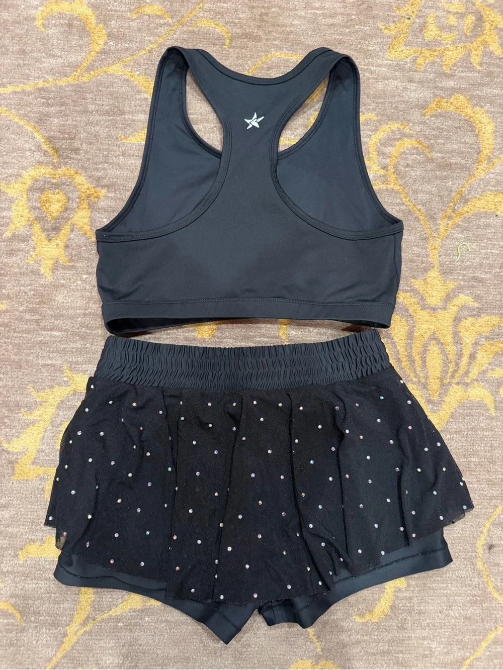 Black Athletic Rhinestone Sports Bra & Skort Set - Picture 2 of 6